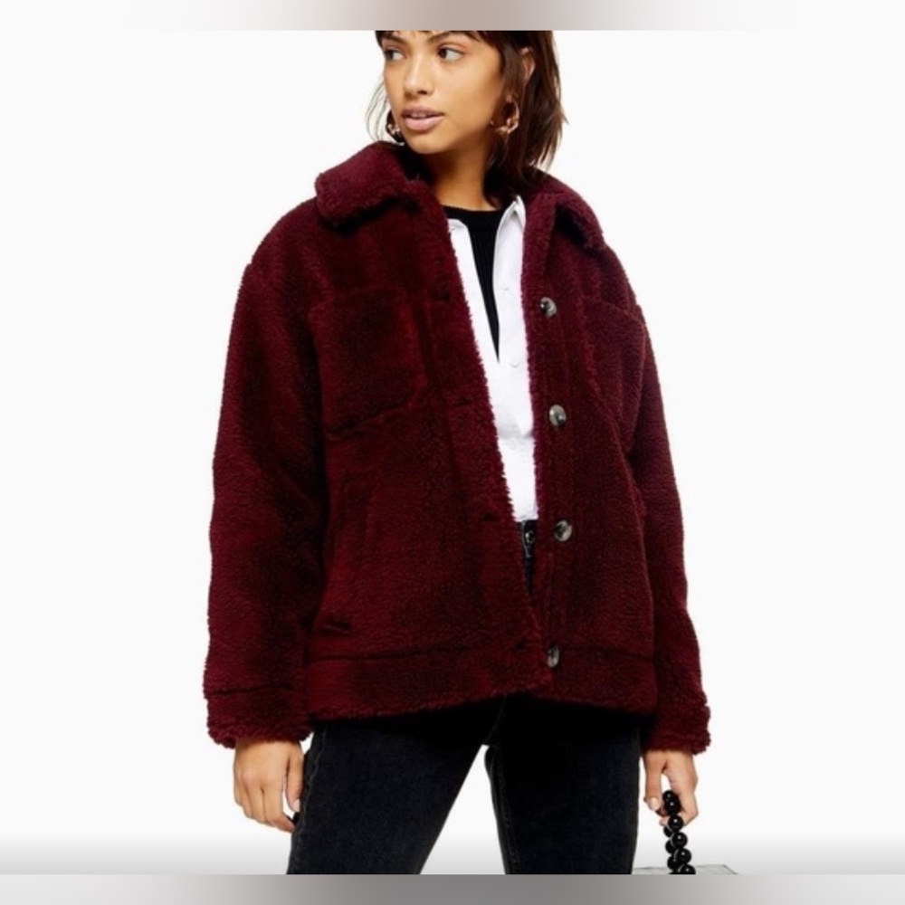 Topshop Borg Button Front Relaxed/Oversized Fit Teddy Coat Jacket